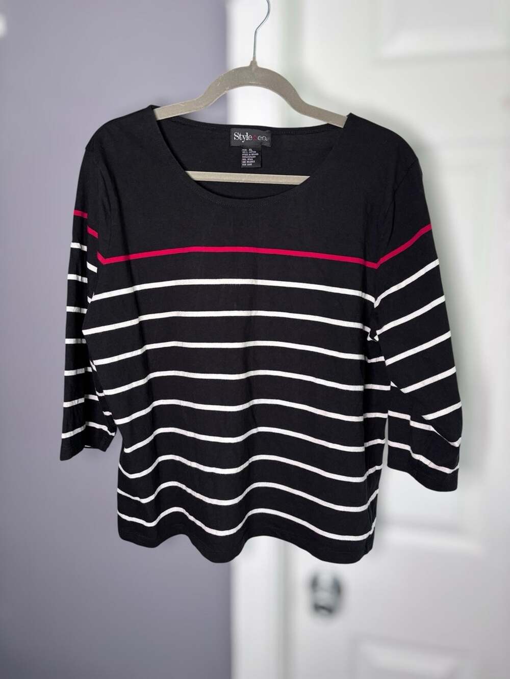 Style & Co Black White Striped Shirt 100% Cotton XL